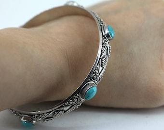 アクセサリー vintage turquoise silver925 bangle Vintage Indonesian Green Turquoise Bangle Bracelet 925 Sterling BR