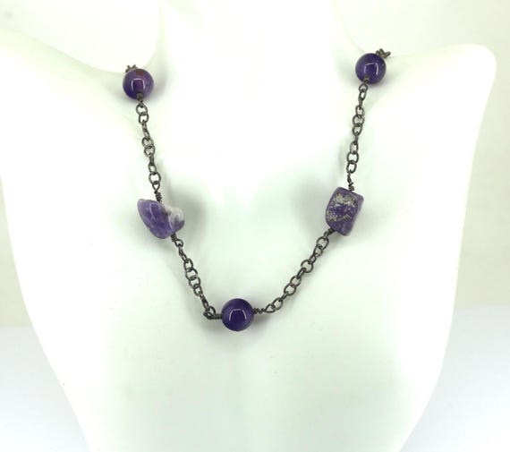Vintage Amethyst  Necklace 925 Sterling 16.5 IN NC 023 View 2