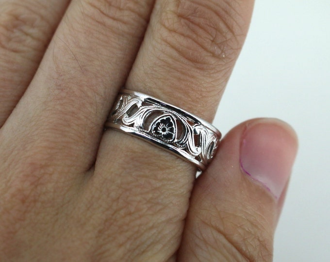 Vintage Size 8 Heart Scroll Band Ring 925 Sterling RG 1350