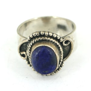 Vintage Mexico Blue Lapis Lazuli Oval Stone Band Ring 925 Sterling Silver  RG 4502