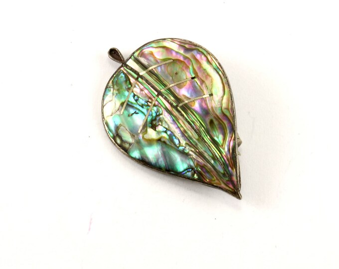 Vintage Abalone Leaf Floral Design Pin/Brooch 925 Sterling BB 63-E