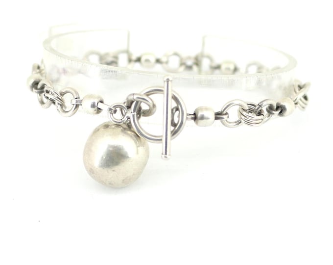 Vintage Veneta Ball Tag Cuban Link Design Chain Bracelet 925 Sterling BR 512