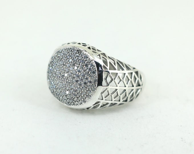Vintage Size 9.5 CZ Dome Open Cut Ring 925 Sterling Silver Rg 1672