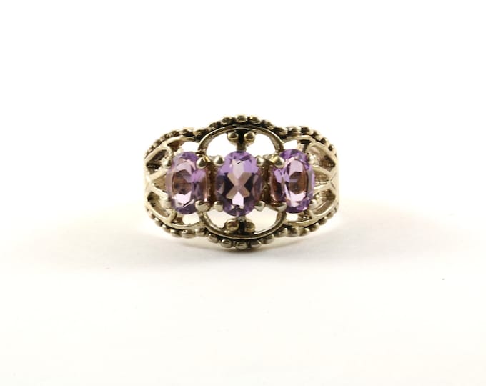 Vintage Size 8.25 Purple Amethyst Scroll Design Ring 925 Sterling  RG 2179