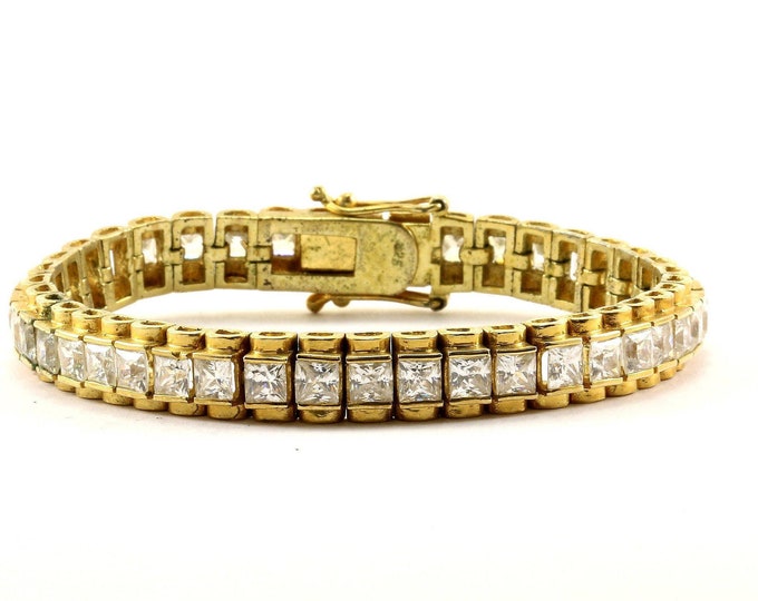 Vintage Beautiful Art Deco Design Tennis Bracelet 925 Sterling Br 801
