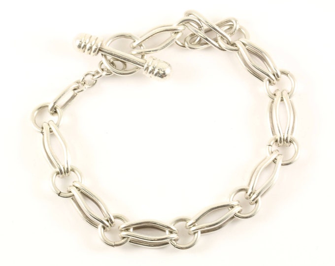 Vintage Oval Double Design Link Toggle Bracelet  Sterling 925 Silver BR 916
