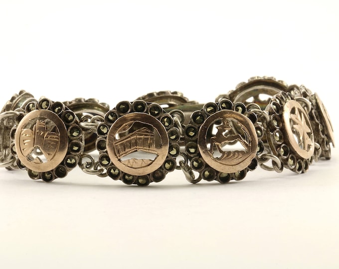 Vintage 10k Gold Plate Marcasite Link Bracelet 925 Sterling BR 3096