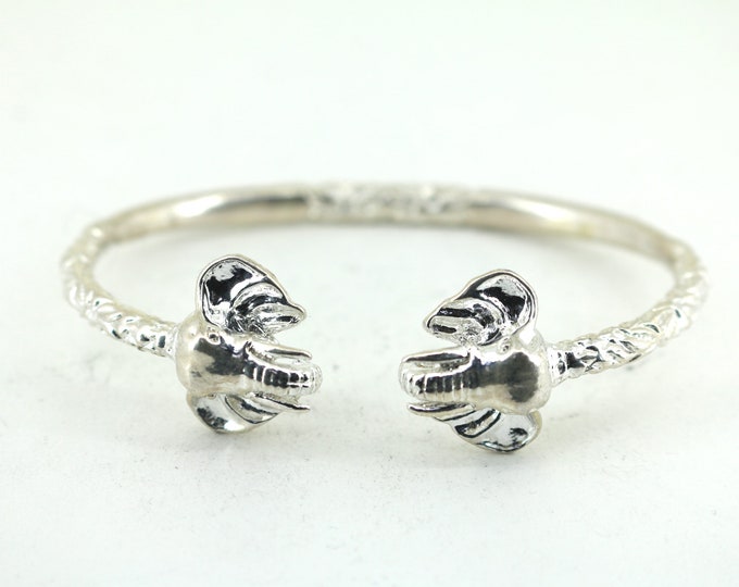 Vintage Rare West Indian Elephant Head Ends  Cuff Bracelet  925 Sterling Silver BR 3108