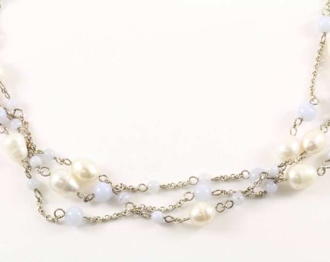 Vintage Freshwater Pearl Beaded Design Necklace 925 Sterling Silver NC 135