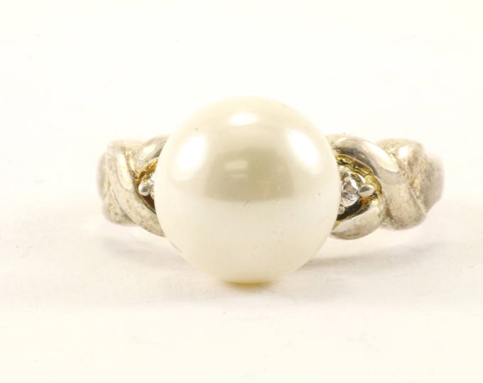 Vintage Size 9.25 Pearl Imitation CZ Ring 925 Sterling RG 2765