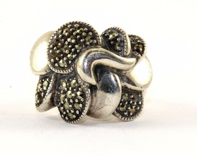 Vintage Size 5 Unique Petals Marcasite Curved Design Ring 925 Sterling Rg 1041(273772193143)