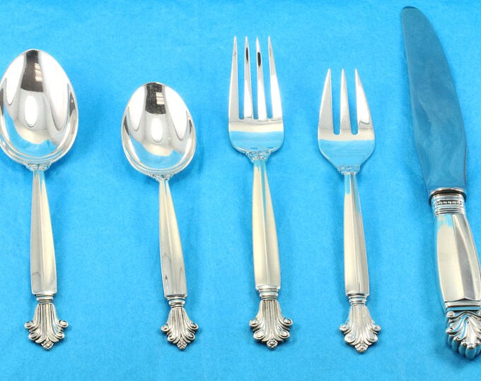 Vintage George Jensen Denmark Acanthus Pattern Set Of 5 Pcs 925 Sterling  FW 159