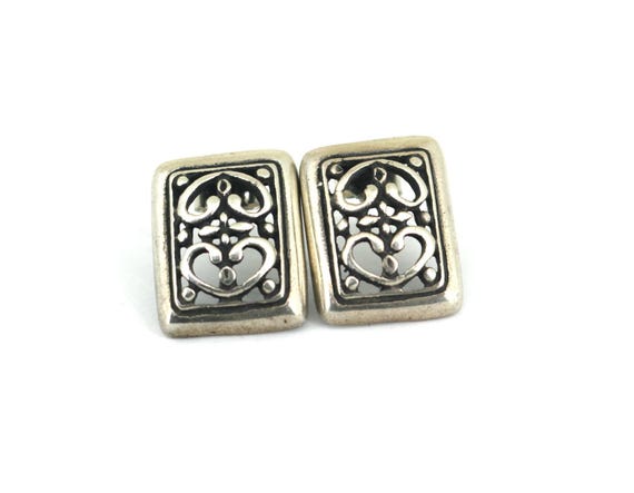 Vintage Rectangular Scroll Design Stud Earrings 9… - image 5