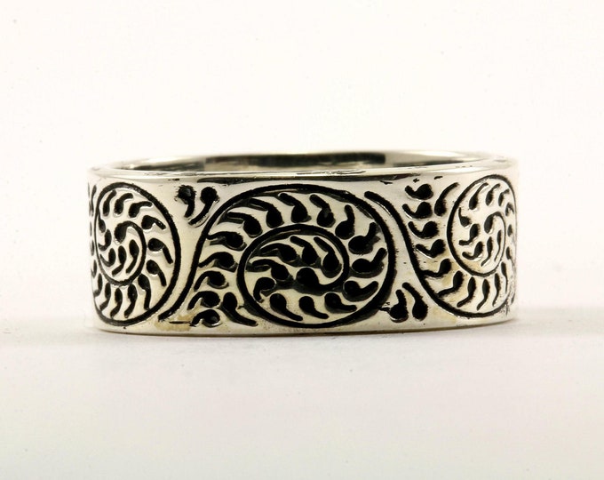 Vintage Size 10 Floral Design Band Ring 925 Sterling Silver Rg 1411-e