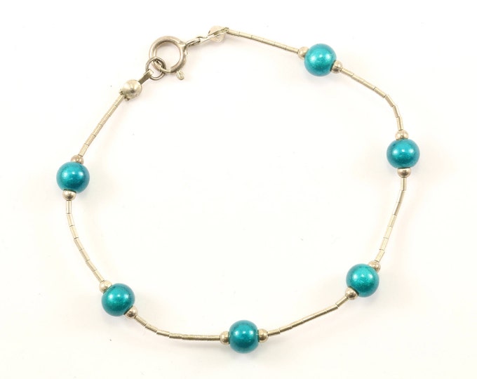 Vintage Blue Murano Glass Beaded Bracelet 925 Sterling BR 2905