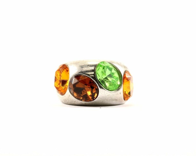 Vintage Multicolor CZ Crystals Design Cocktail Ring 925 Sterling Silver RG 3638