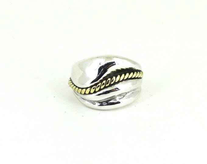 Vintage Size 6 Mexico Taxco 14K Gold Band Ring 925 Sterling Silver RG 4495A