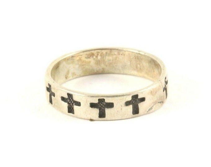 Vintage Silver Cross Religious Band Design Ring 925 Sterling Silver RG 3802