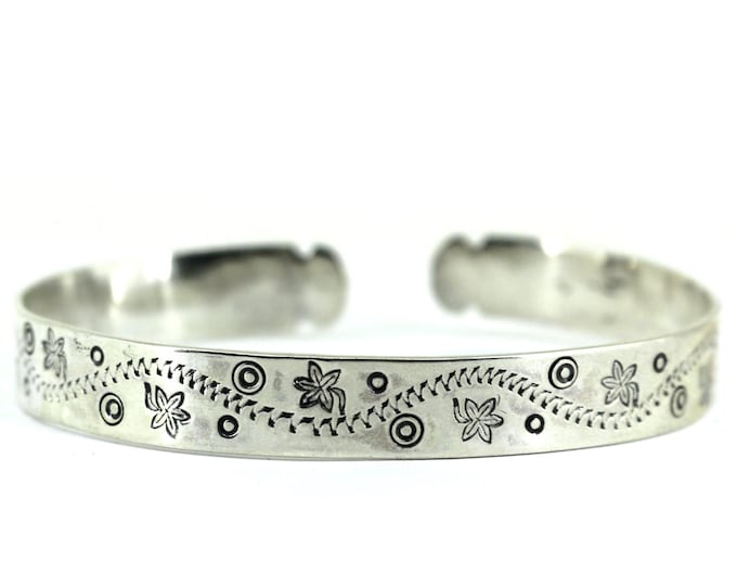 Vintage Silver Floral Cuff Sterling Silver Bracelet BR 135