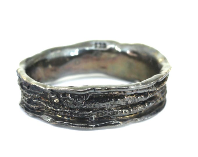 Vintage Wide Textured Oxidized Boho Statement Bangle Bracelet Sterling Silver BR 248