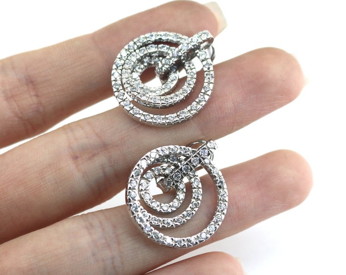 Vintage Sparkling Crystal Circle Crystals Design French Back Earrings Sterling Silver ER 1016