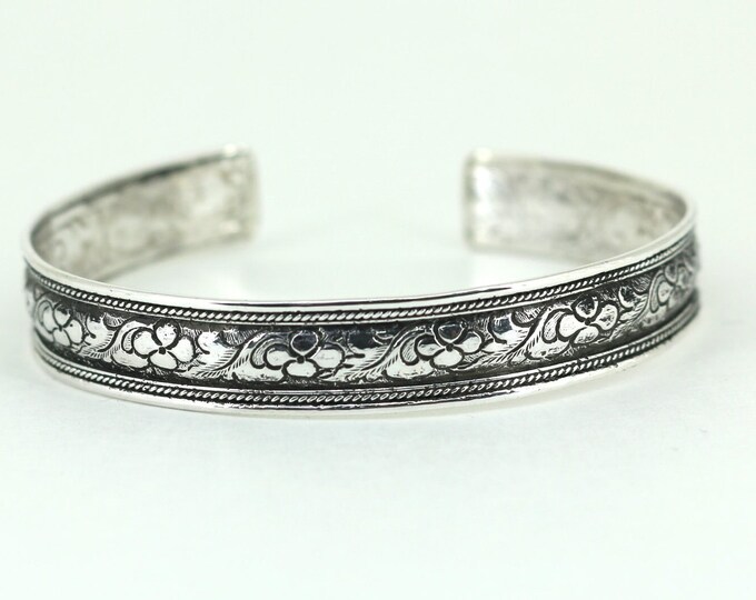 Vintage Luxury Leaf Floral Design Cuff Bracelet 925 Sterling BR 404