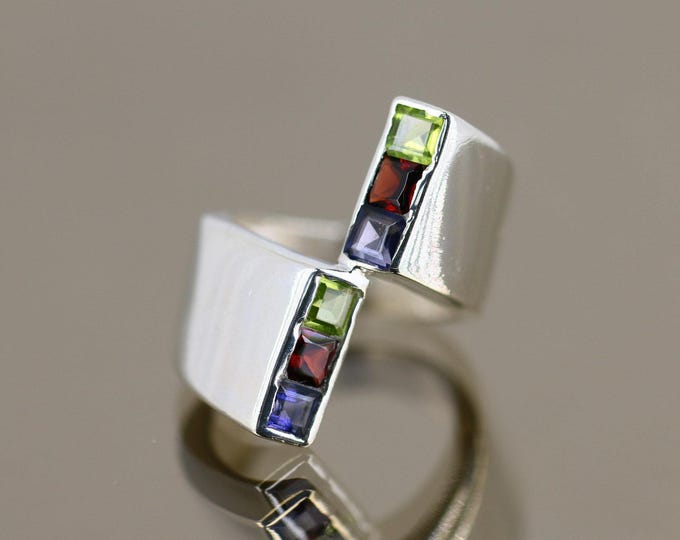 Vintage Overlap Multi Color Crystals CZ Design Ring 925 Sterling Size 6.5 RG 3784