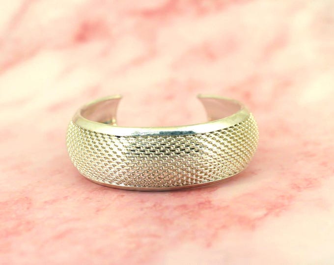 Vintage  Textured Mesh 925 Sterling Silver Cuff Bracelet BR 186