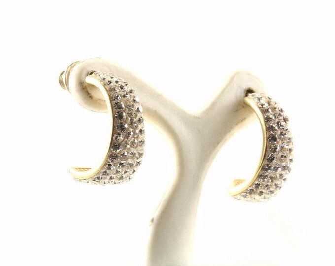 Vintage Half Moon Design Sparkling Hoop Earrings 925 Sterling Silver Er 994