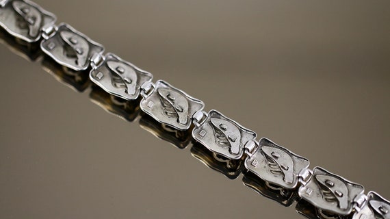 Vintage Leaf Design Rectangle Bars Link Bracelet … - image 3