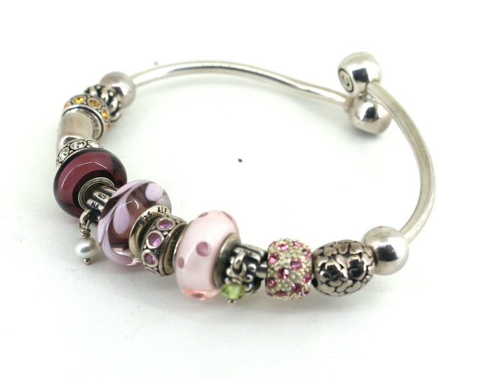 Vintage Pandora Chamilia Flexible Bangle Charm Bead Bracelet Sterling Silver Br 1222