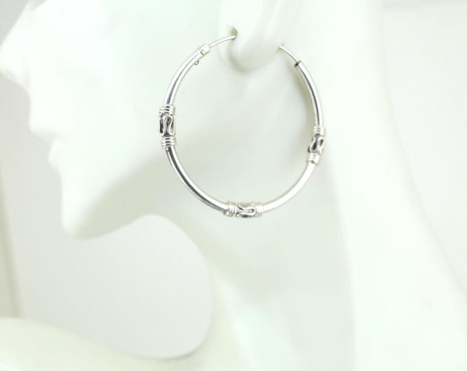Vintage Bali Design Hoop Earrings 925 Sterling Silver Er 1161