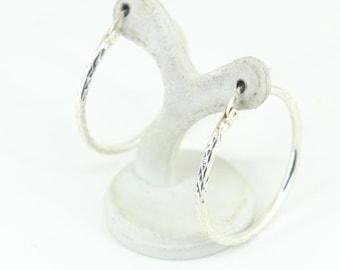 Vintage Diamond Cut Textured Hoop Earrings Silver 925 Sterling ER 1146
