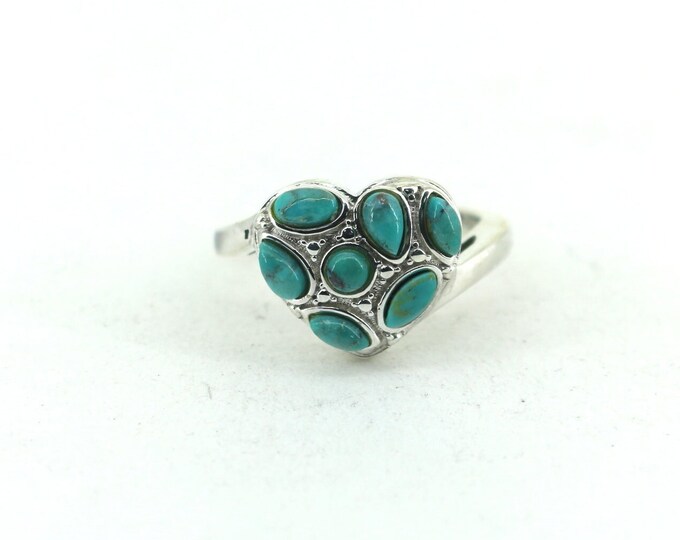 Vintage Size 7.75 Heart Shape Turquoise Ring 925 Sterling Rg 1531
