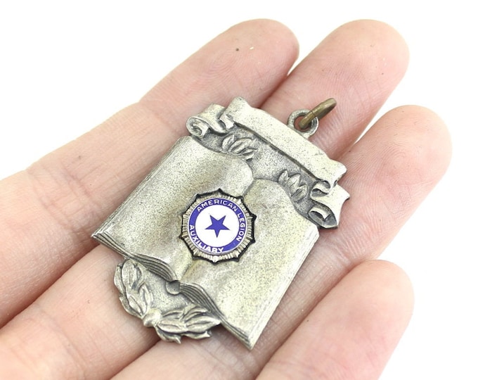 Vintage Medal USA American Legion Auxiliary Shirly Strouse Design Pendant 925 Sterling Silver PD 2379
