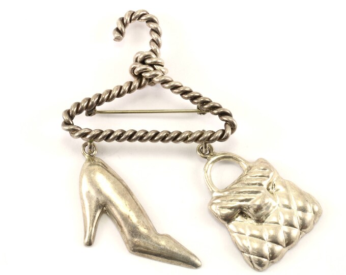 Vintage Shoe & Bag  Dangling Design Pin/Brooch 925 Sterling BB 980