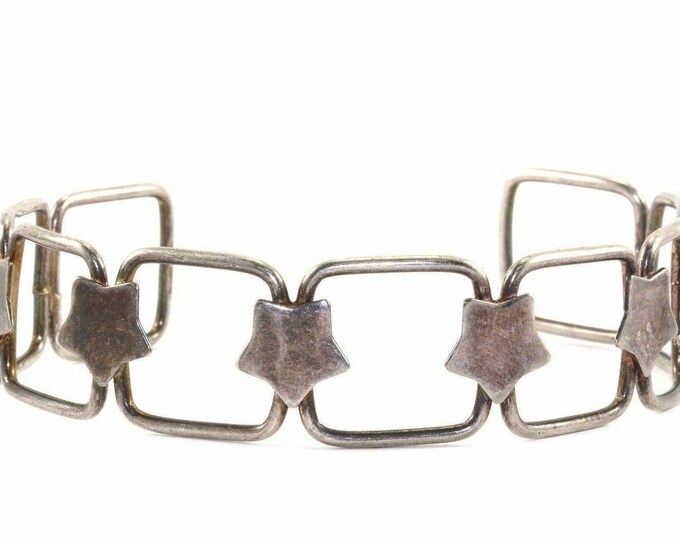 Vintage Open Squares Star Shaped Design Cuff Bracelet 925 Sterling Br 1711(123720997124)