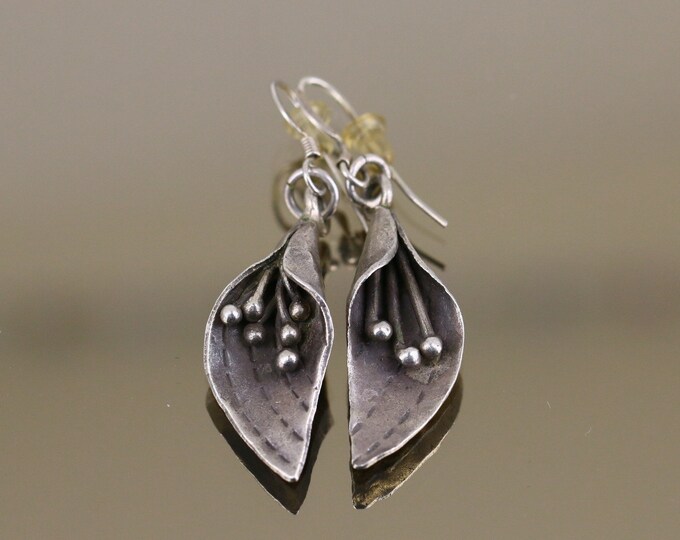 Vintage Antique Flower Floral Design Drop Dangle Earrings Sterling Silver 925 ER 1671E
