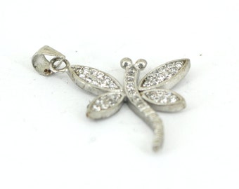 Vintage Small Dragonfly White Cz Crystal Design Pendant 925 Sterling PD 2796