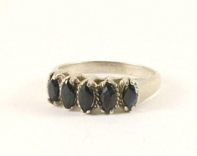 Vintage Black Crystals Oval Design Ring 925 Sterling Silver RG 3791