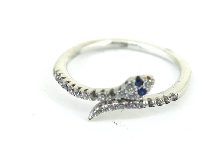 Vintage Tiny Snake Crystals CZ Design Band Statement Ring 925 Sterling Silver RG 4683