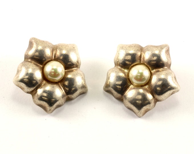 Vintage Floral Design Clip On Earrings 925 Sterling ER 771