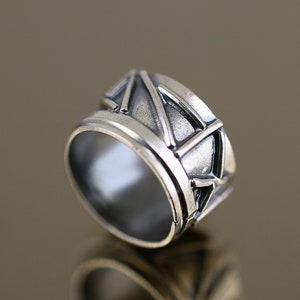 Vintage Size 5.75 Tree Lines Geometry Tribal Bali Design Band Ring 925 Sterling Silver RG 4306