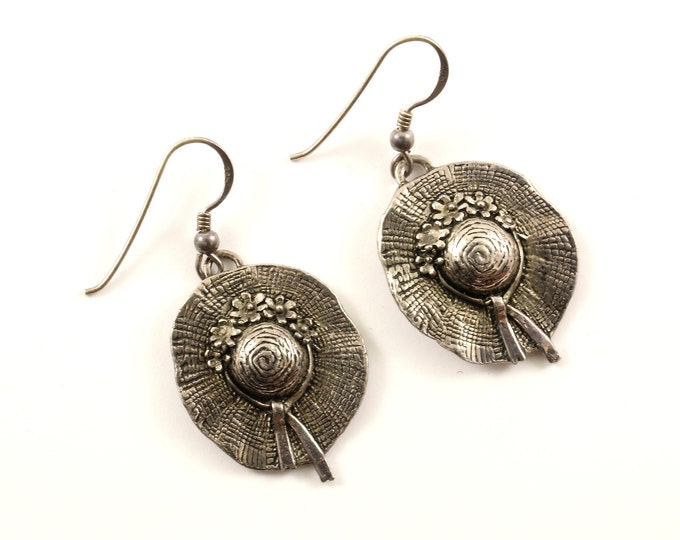 Vintage Women Lady Hat Fashion Dangle Earrings Sterling Silver ER 752