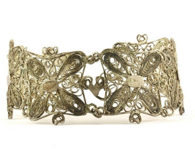 Vintage Scroll Design Filigree Link Bracelet 925 Sterling Br 1391(123720997226)