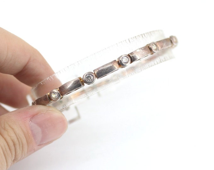 Vintage  Round Crystals CZ Design Tennis Link Chain Bracelet 925 Sterling Silver BR 55