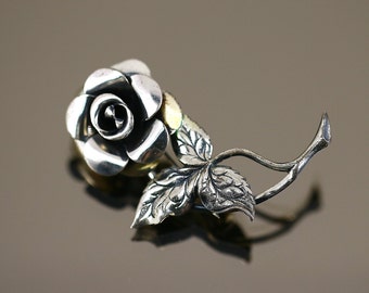 vintage Antique Beau Rose Fleur 3D Design Broche Broche Argent Sterling 925 BB 1908 E