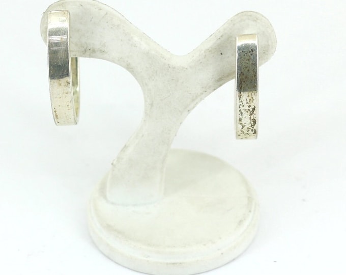 Vintage Thailand Hinged Huggie Hoop Square Design Earrings 925 Sterling Silver ER 194