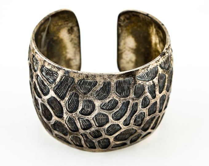 Leopard Wide & Heavy Vintage Cuff Bracelet for Women 925 Sterling Silver Br 389W