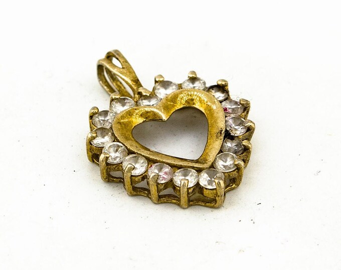 14K Gold Plated Heart Shape with Tiny White CZ Crystals Design Beautiful Vintage Pendant for Women 925 Sterling Silver PD 433Q